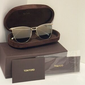 TOM FORD Veronica Cat-eye Semi Mirrored Sunglasses Gold Frame TF684 28W NEW